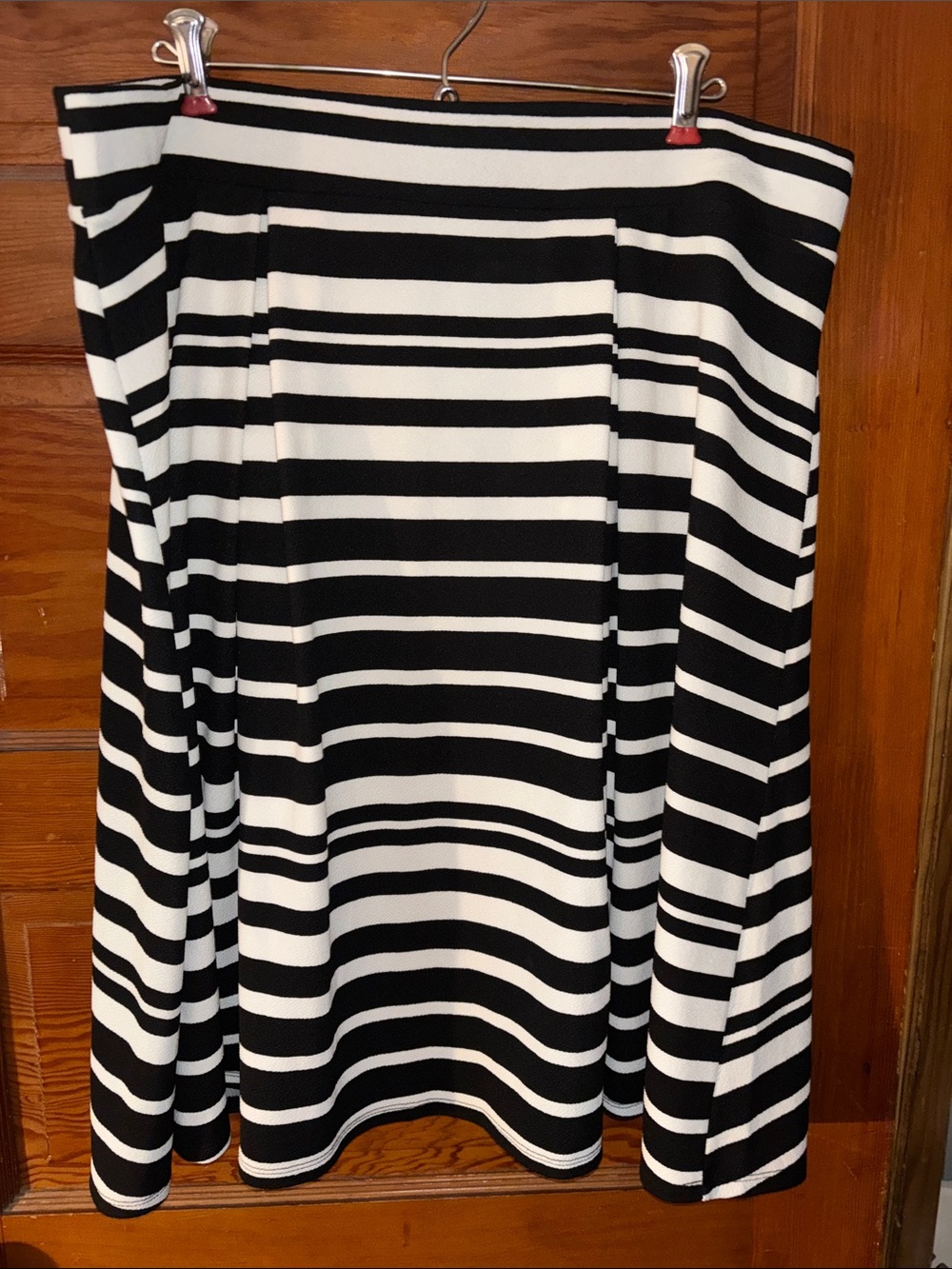 Classic Black & White Striped Midi Skirt